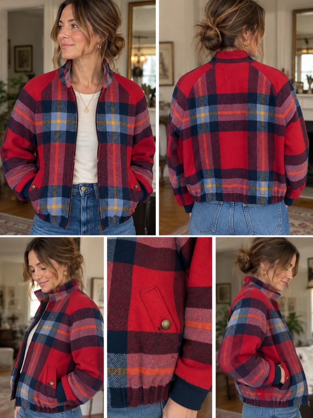 Vintage Pendleton Petite M Wool Plaid Bomber Jacket Made in USA